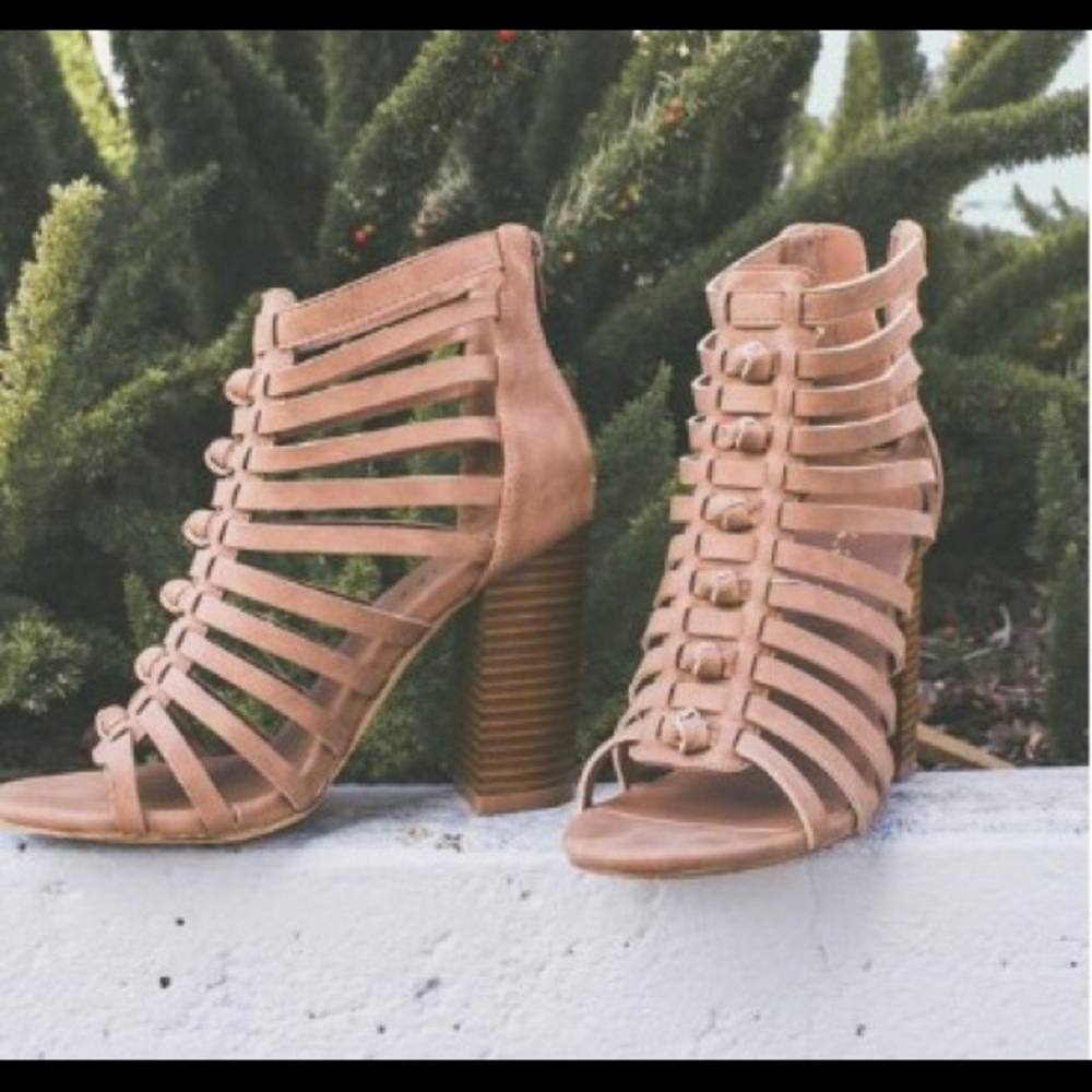 Tan Caged Heel Sandal